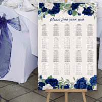 Floral Royal Blue Roses 20 Table Seating Chart