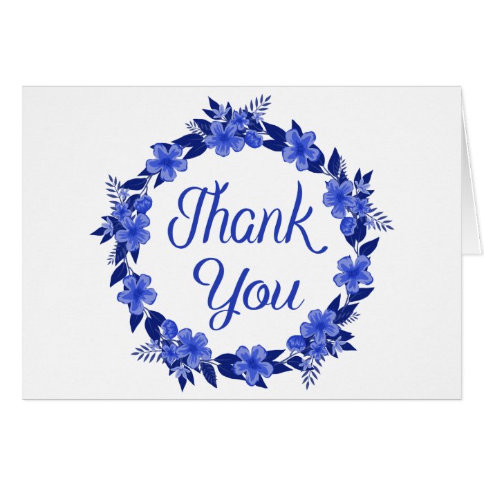 Floral Royal Blue Thank You Flower Wreath Card 