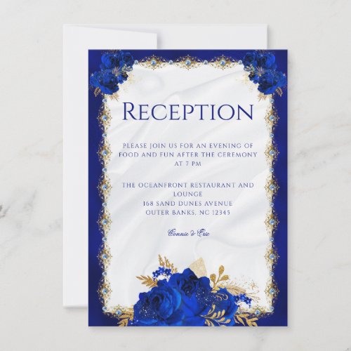 Floral Royal Blue Wedding Reception Card Download