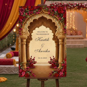 Floral Royal Indian Wedding Welcome Sign Template 