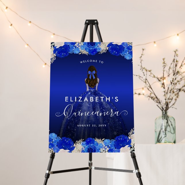 Floral Royal Navy Blue Dress Birthday Quinceanera Foam Board (In Situ (Stand))