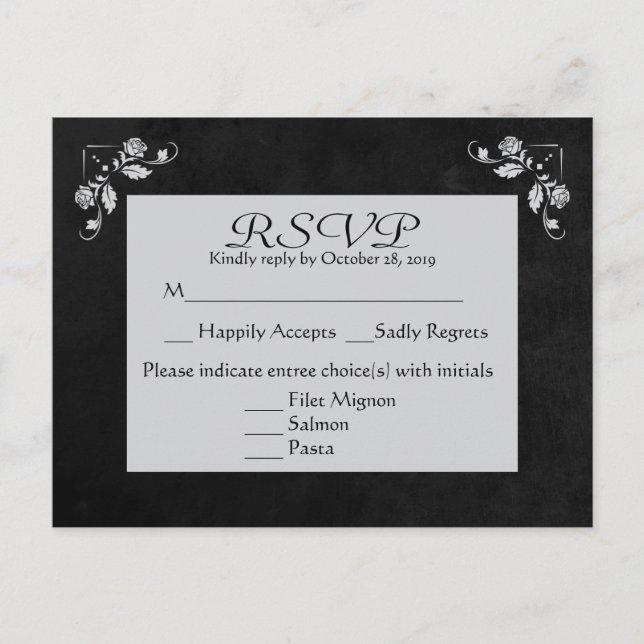 Floral RSVP Gray & Black Chalkboard Post Card (Front)