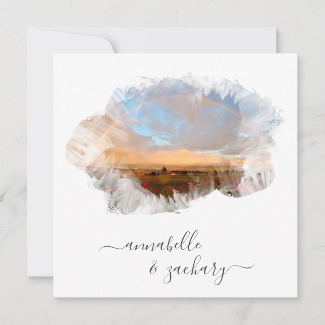 ** FLORAL + RSVP - QR RAINBOW AR11 BEACH WEDDING INVITATION (Front)