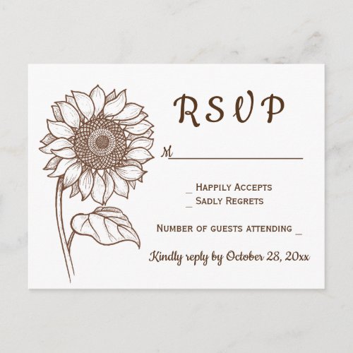 Floral RSVP Sunflower Wedding Brown Party Country Invitation Postcard