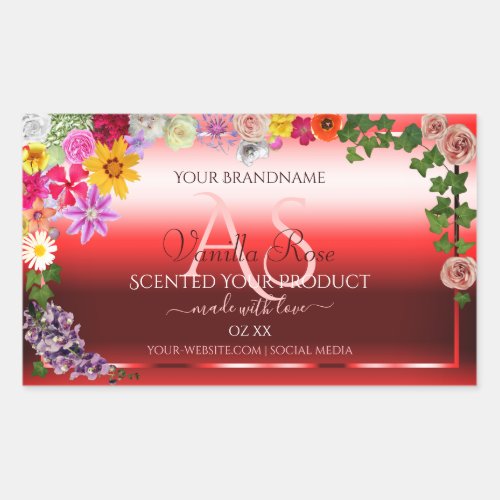 Floral Ruby Red Gradient Product Labels Monogram