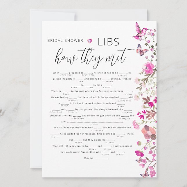  Floral Ruby Rose How They Met Bridal Shower Game (Front)