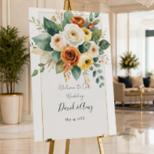 Floral Rust and Green Fall Wedding welcome sign