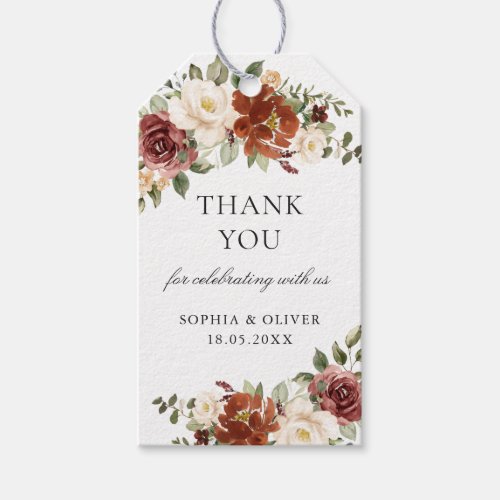 Floral Rust Burgundy Wedding Thank You Gift Tags