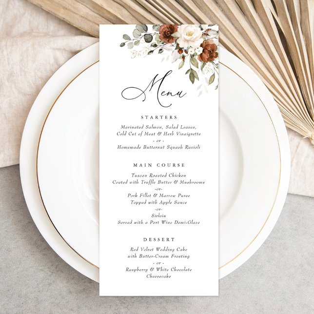 Floral Rust Cream Greenery Eucalyptus Wedding Menu (Creator Uploaded)