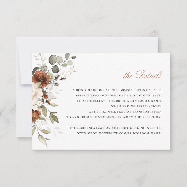 Floral Rust Cream Greenery Fall Details Insert Invitation (Front)