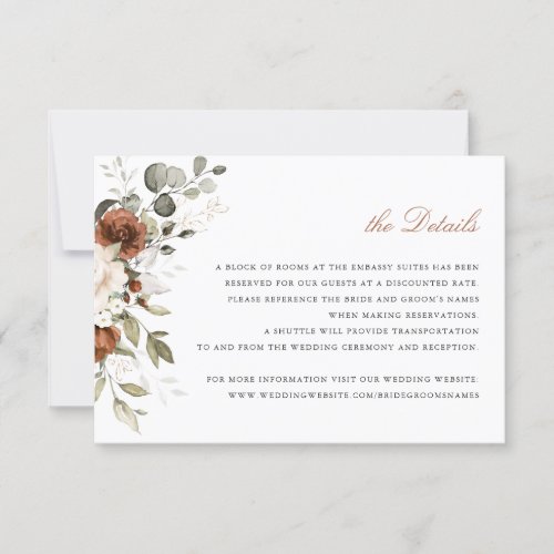 Floral Rust Cream Greenery Fall Details Insert Invitation