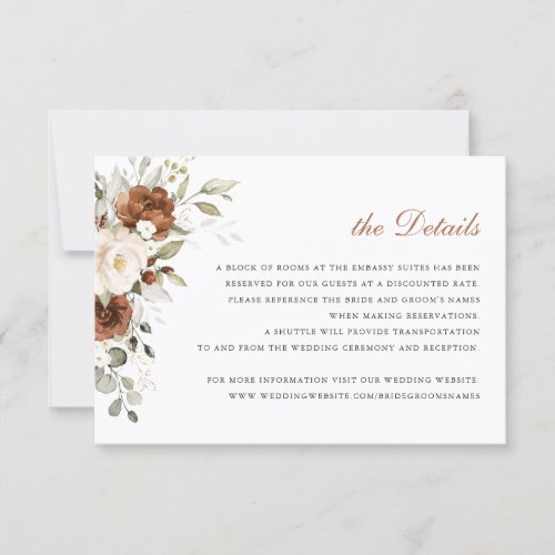 Floral Rust Cream Greenery Fall Details Insert Invitation