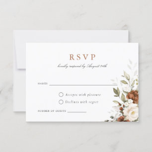 Floral Rust Cream Greenery Fall Wedding RSVP Card