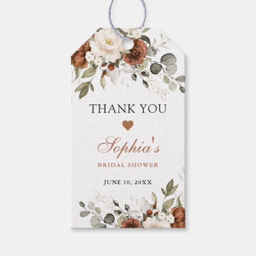 Floral Rust Cream Greenery Gold Bridal Shower Gift Tags