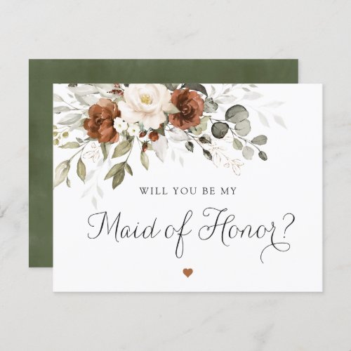 Floral Rust Cream Greenery Maid of Honor Card