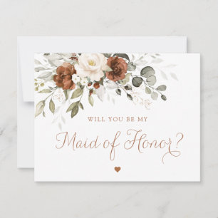 Floral Rust Cream Greenery Maid of Honor Card