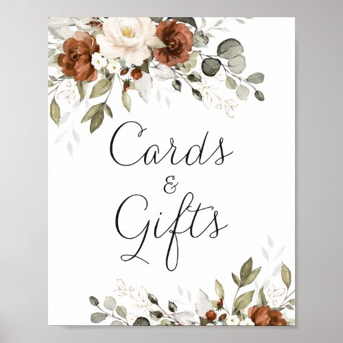 Floral Rust Cream Greenery Wedding Cards Gift Sign