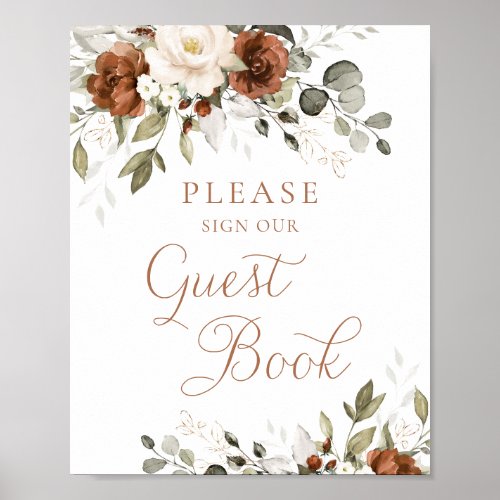 Floral Rust Cream Greenery Wedding Guest Book Sign
