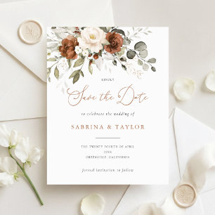 Floral Rust Cream Greenery Wedding Save The Date Invitation