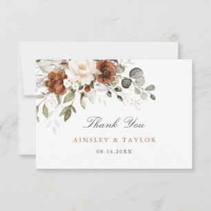 Floral Rust Cream Greenery Wedding Thank You Card