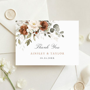 Floral Rust Cream Greenery Wedding Thank You Card