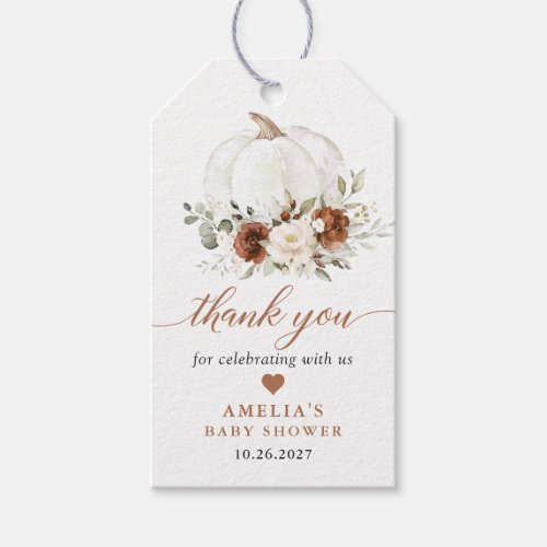 Floral Rust Cream Pumpkin Fall Baby Shower Favor Gift Tags