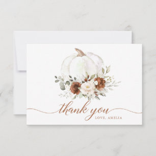 Floral Rust Cream Pumpkin Fall Thank You Card