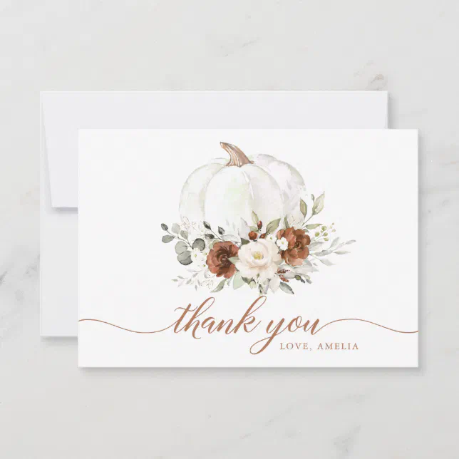 Floral Rust Cream Pumpkin Fall Thank You Card | Zazzle
