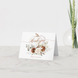 Floral Rust Cream Pumpkin Fall Wedding Thank You Card
