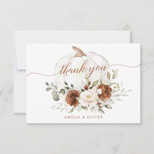 Floral Rust Cream Pumpkin Fall Wedding Thank You Card