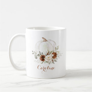 Floral Rust Cream Pumpkin Personalized Mug