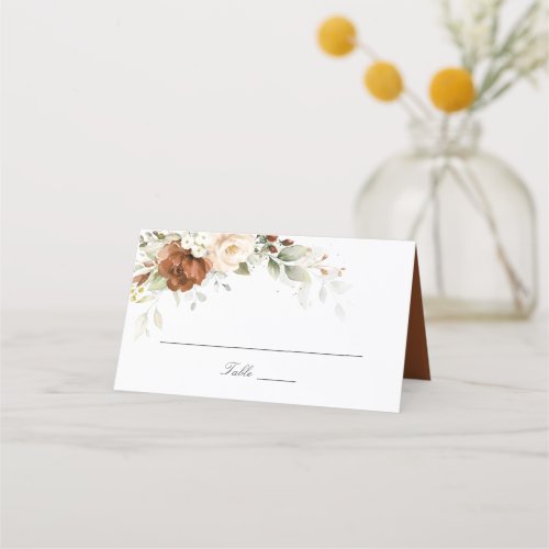 Floral Rust Greenery Elegant Wedding Place Card