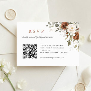 Floral Rust Greenery Wedding QR Code RSVP Card