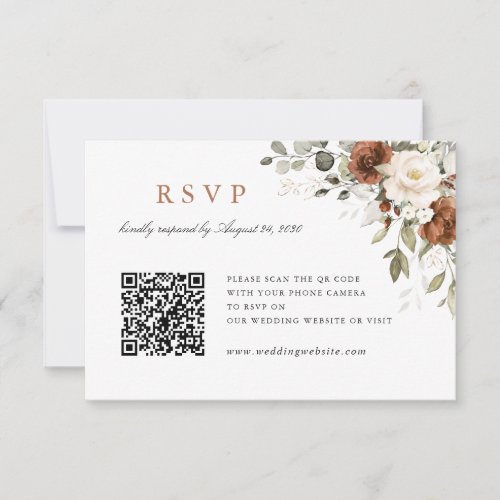 Floral Rust Greenery Wedding QR Code RSVP Card