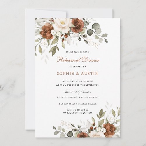 Floral Rust Greenery Wedding Rehearsal Dinner Invitation