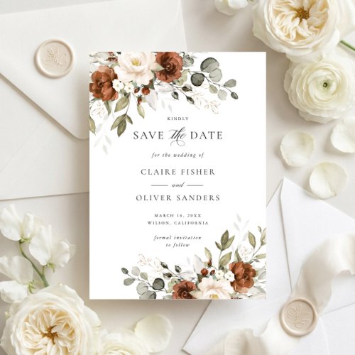 Floral Rust Greenery Wedding Save the Date Invitation