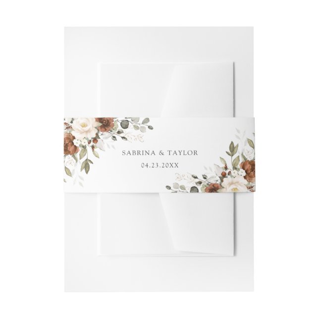 Floral Rust Ivory Cream Greenery Fall Wedding Invitation Belly Band (Front Example)