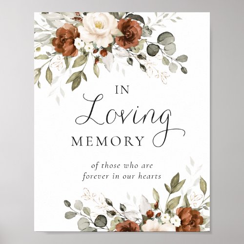 Floral Rust Ivory Greenery In Loving Memory Sign