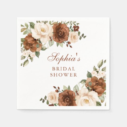 Floral Rust Peach Greenery Gold Bridal Shower  Napkins