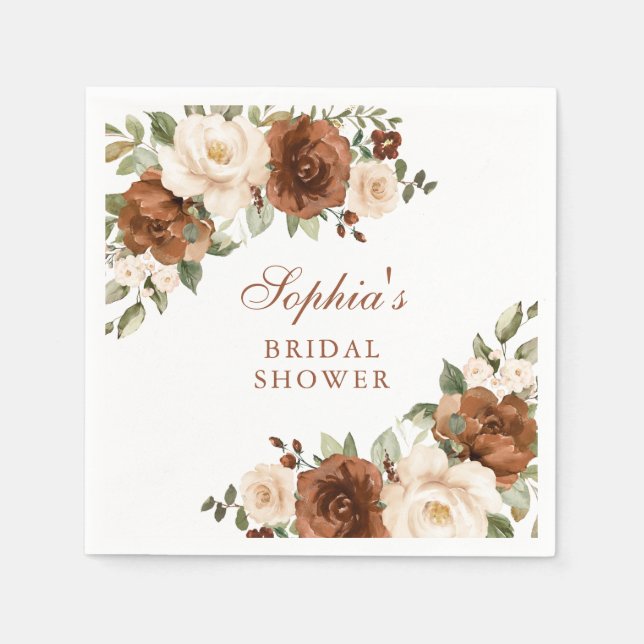 Floral Rust Peach Greenery Gold Bridal Shower  Napkins (Front)