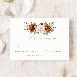 Floral Rust Peach Greenery Wedding Boho RSVP Card