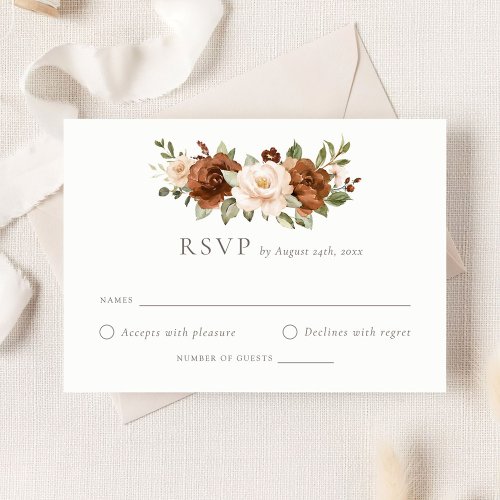 Floral Rust Peach Greenery Wedding Boho RSVP Card