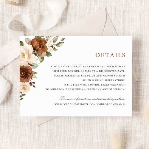 Floral Rust Peach Greenery Wedding Details Insert Invitation