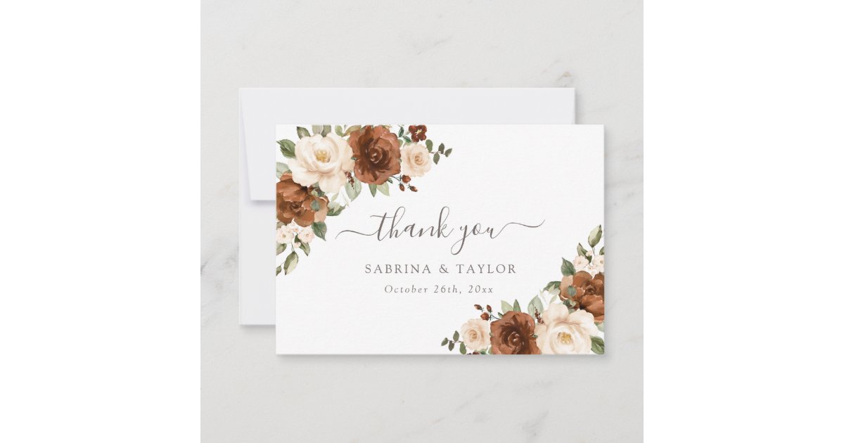 Floral Rust Peach Greenery Wedding Thank You Card | Zazzle