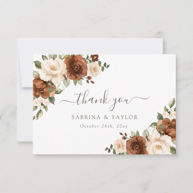 Floral Rust Peach Greenery Wedding Thank You Card (Front)