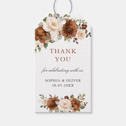 Floral Rust Peach Greenery Wedding Thank You Gift Tags