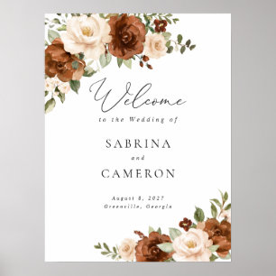 Floral Rust Peach Greenery Wedding Welcome Sign