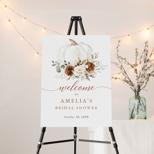 Floral Rust Pumpkin Bridal Shower Welcome Foam Board (In Situ (Stand))