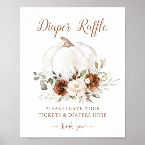 Floral Rust Pumpkin Fall Baby Shower Diaper Raffle Poster