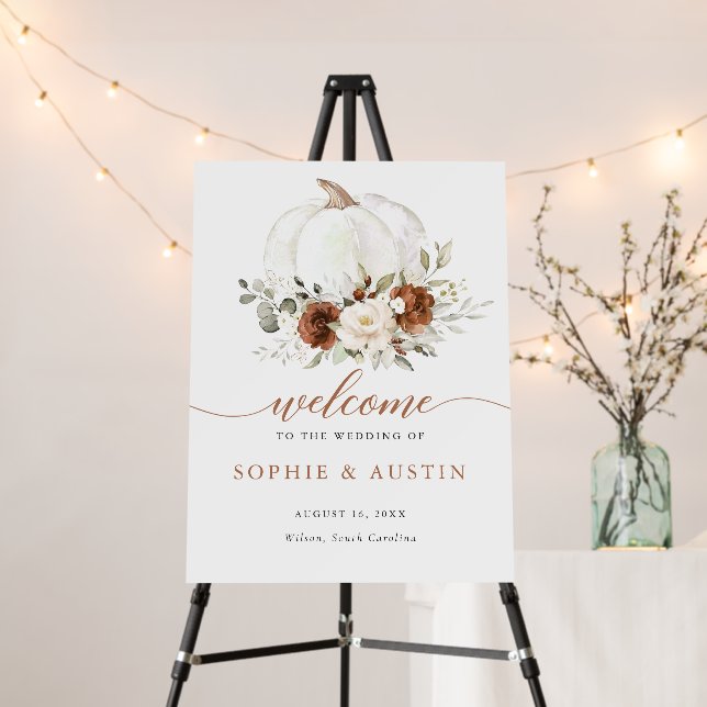 Floral Rust Pumpkin Fall Welcome Foam Board Sign (In Situ (Stand))